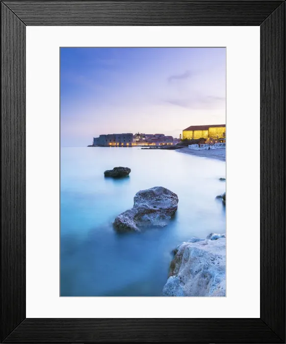 Framed Print : Dalmatia, Croatia, Dubrovnik. Sunest over Banya beech and Dubrovniks old town Framed Print : Dalmatia, Croatia, Dubrovnik. Sunest over Banya beech and Dubrovniks old town