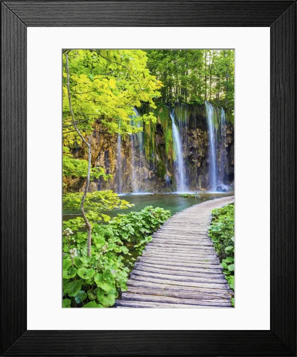 Framed Print : Dalmatia, Croatia, Plitvice lakes national park. Boardwalk and Waterfalls at Burget Lake Framed Print : Dalmatia, Croatia, Plitvice lakes national park. Boardwalk and Waterfalls at Burget Lake