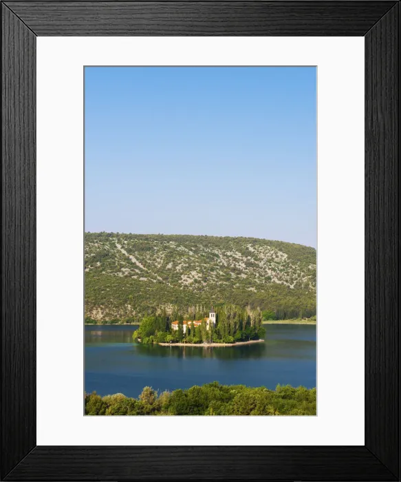 Framed Print : Dalmatia, Croatia, Visovac. The Roman Catholic Franciscan monastery in Krka national park
