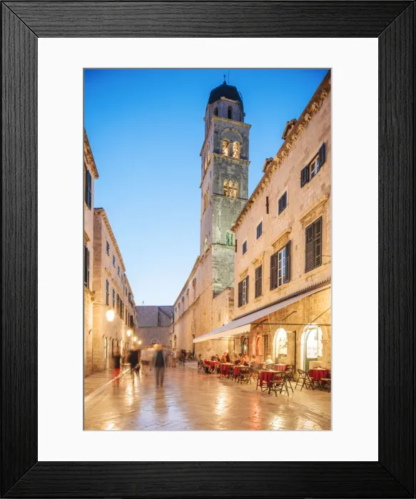 Framed Print : Exterior of Franjevacka crkva male brace, Stradun at night, Old Town, Dubrovnik, Croatia Framed Print : Exterior of Franjevacka crkva male brace, Stradun at night, Old Town, Dubrovnik, Croatia