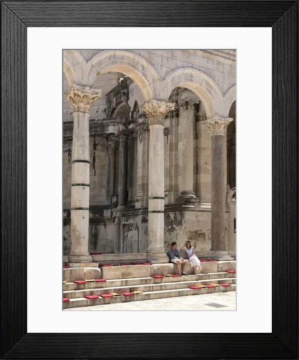 Framed Print : Europe, Balkan, Croatia, Split, Diocletians Palace, people sitting on square Framed Print : Europe, Balkan, Croatia, Split, Diocletians Palace, people sitting on square