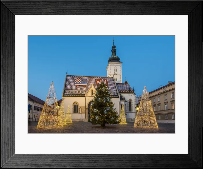 Framed Print : St. Marks Square adorned with Christmas trees, Zagreb, Croatia Framed Print : St. Marks Square adorned with Christmas trees, Zagreb, Croatia