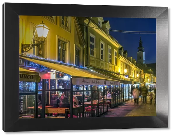 Night view of the outdoor cafes lined along Tkalciceva Street, Zagreb, Croatia