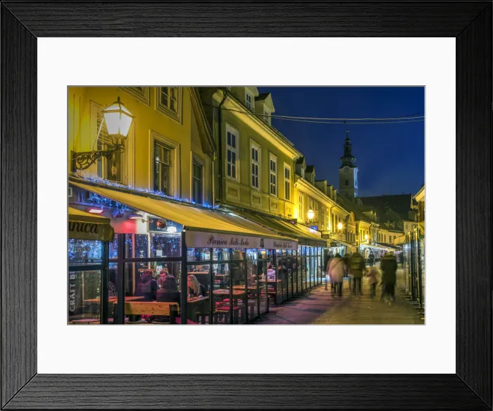 Framed Print : Night view of the outdoor cafes lined along Tkalciceva Street, Zagreb, Croatia