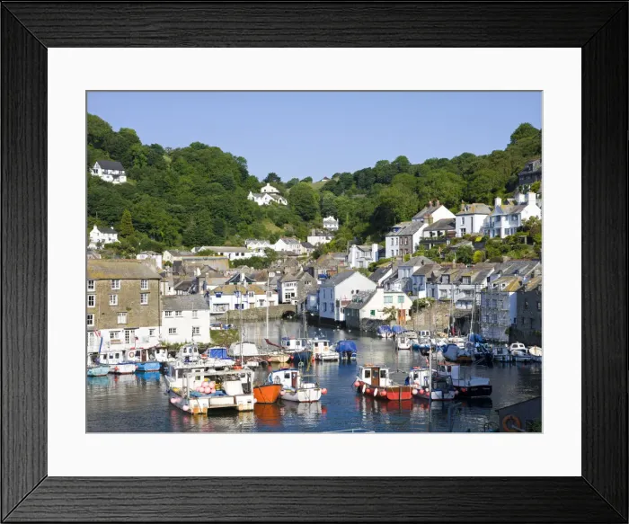 Framed Print : Fishing boats in Polperro Harbour, Polperro, Cornwall, England. Summer Framed Print : Fishing boats in Polperro Harbour, Polperro, Cornwall, England. Summer