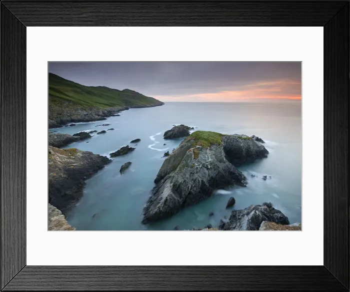 Framed Print : Sunset over Oreweed Cove on the Morte Point peninsula, North Devon, England. Summer Framed Print : Sunset over Oreweed Cove on the Morte Point peninsula, North Devon, England. Summer