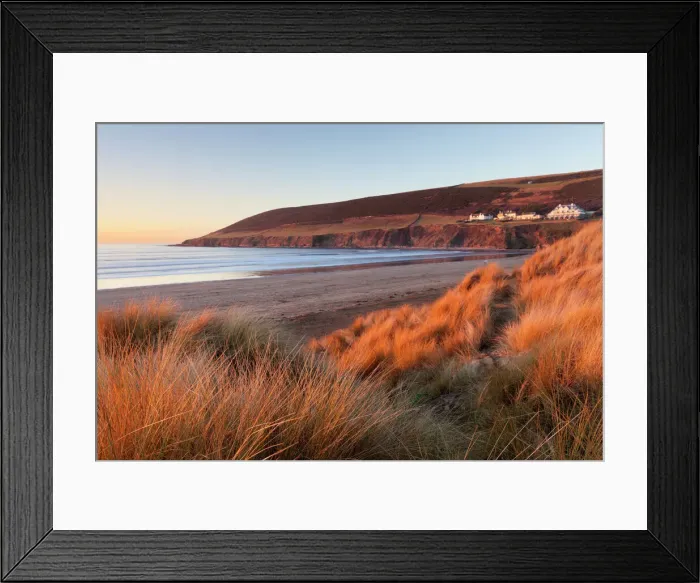 Framed Print : Saunton Sands and Saunton Down from the sand dunes at Braunton Burrows, Devon, England