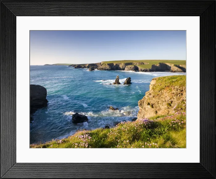 Framed Print : Clifftop view of Porthcothan Bay and Trevose Head, Cornwall, England. Spring Framed Print : Clifftop view of Porthcothan Bay and Trevose Head, Cornwall, England. Spring