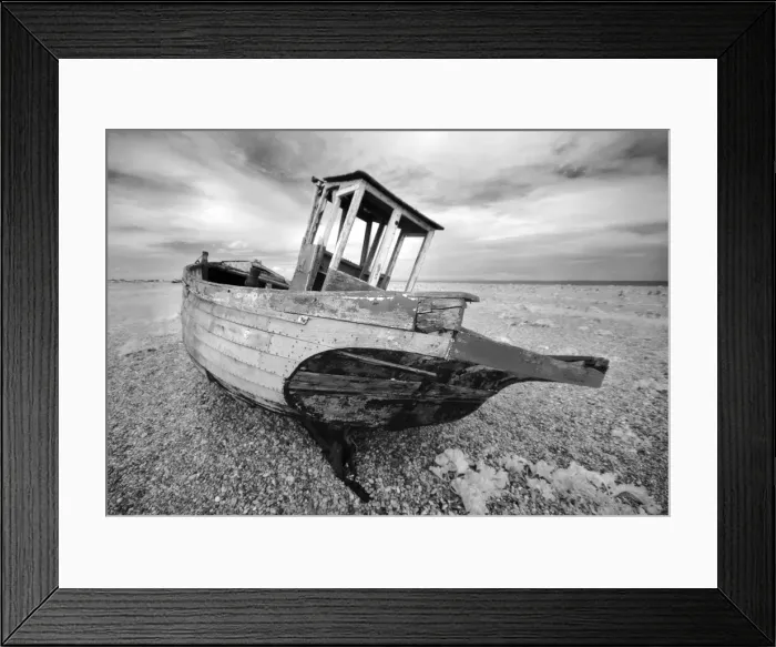 Framed Print : Infrared image of the old fishing boat, Dungeness, Kent, UK Framed Print : Infrared image of the old fishing boat, Dungeness, Kent, UK