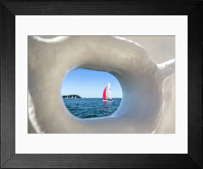 Framed Print : View from ship to sailing boat, Travemünde, Lübeck, Baltic coast Framed Print : View from ship to sailing boat, Travemünde, Lübeck, Baltic coast