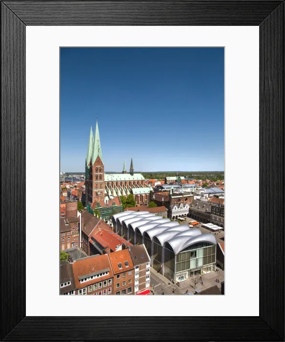 Framed Print : View from St. Petri church towards St. Marien church, Lübeck, Baltic coast