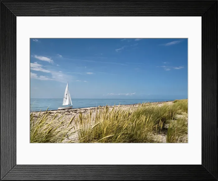 Framed Print : Sailing boat, beach, FlAogge, Fehmarn island, Baltic coast, Schleswig-Holstein, Germany Framed Print : Sailing boat, beach, FlAogge, Fehmarn island, Baltic coast, Schleswig-Holstein, Germany