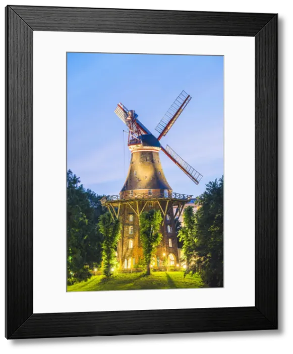 Framed Print : Bremen, Bremen State, Germany. The MAohle am Wall windmill illuminated at dusk Framed Print : Bremen, Bremen State, Germany. The MAohle am Wall windmill illuminated at dusk