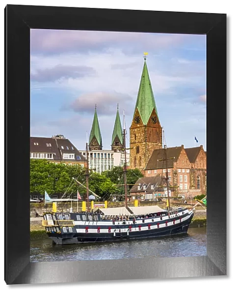Bremen, Bremen State, Germany. St. Martins Church and Pannekoekschip Admiral