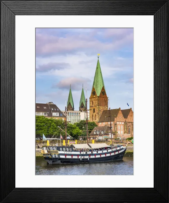 Framed Print : Bremen, Bremen State, Germany. St. Martins Church and Pannekoekschip Admiral Framed Print : Bremen, Bremen State, Germany. St. Martins Church and Pannekoekschip Admiral
