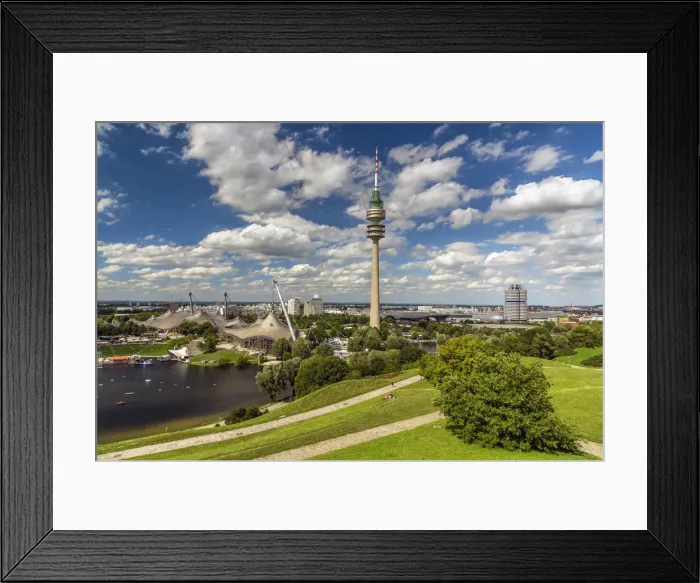 Framed Print : Olympiapark with Olympic tower or Olympiaturm and the Olympic stadium, Munich, Bavaria Framed Print : Olympiapark with Olympic tower or Olympiaturm and the Olympic stadium, Munich, Bavaria