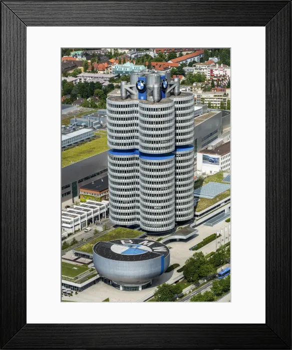 Framed Print : Aerial view of the BMW Headquarters or BMW Tower, Munich, Bavaria, Germany Framed Print : Aerial view of the BMW Headquarters or BMW Tower, Munich, Bavaria, Germany