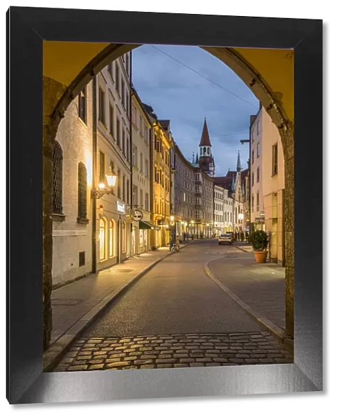 Night view of a street in Munich, Bavaria, Germany