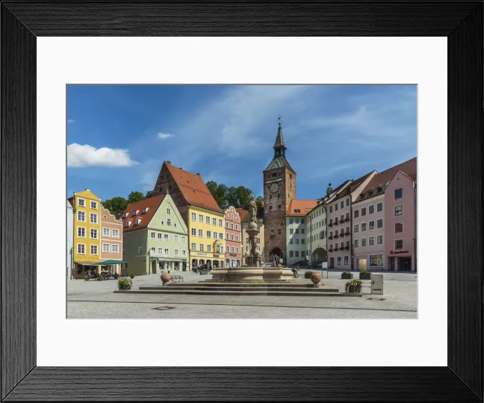 Framed Print : Hauptplatz square with Schmalzturm medieval tower, Landsberg am Lech, Bavaria, Germany Framed Print : Hauptplatz square with Schmalzturm medieval tower, Landsberg am Lech, Bavaria, Germany