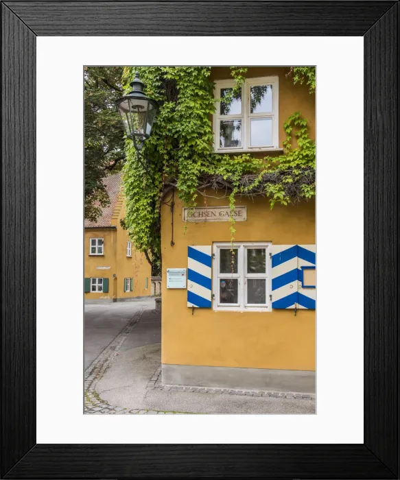 Framed Print : Street view of the Fuggerei settlemment, the worlds oldest social housing complex