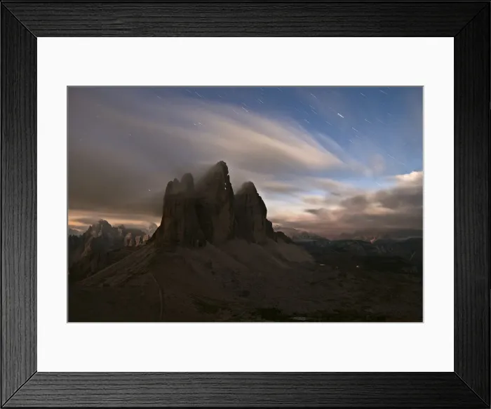 Framed Print : Italy, Trentino Alto Adige, Dolomites, Three peaks in the night