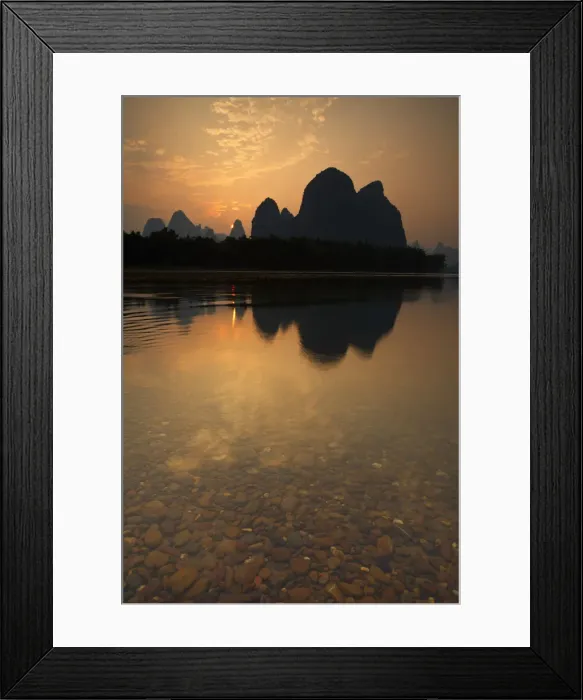 Framed Print : China, Guangxi, Mountains near Xingping, on Li river at sunrise Framed Print : China, Guangxi, Mountains near Xingping, on Li river at sunrise