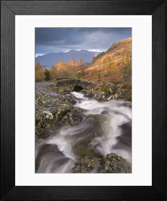 Framed Print : Tumbling mountain stream at Ashness Bridge in the Lake District, Cumbria, England Framed Print : Tumbling mountain stream at Ashness Bridge in the Lake District, Cumbria, England