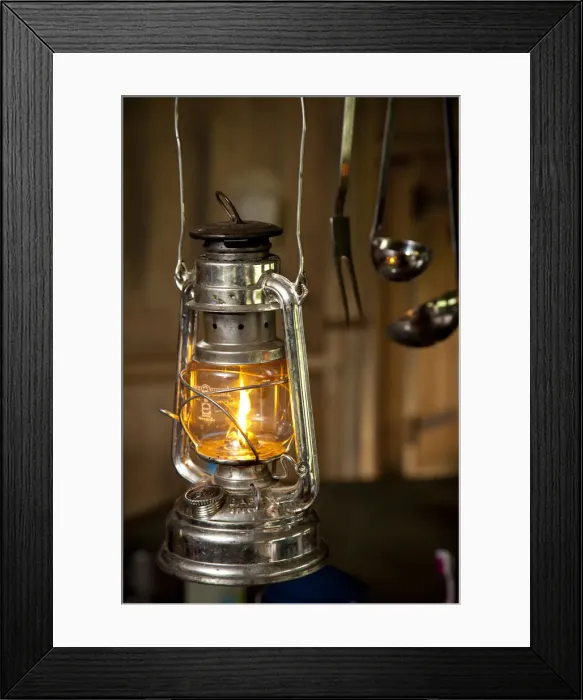 Framed Print : Bedfordshire, England. A paraffin lamp in a glamping holiday tent Framed Print : Bedfordshire, England. A paraffin lamp in a glamping holiday tent