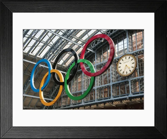 Framed Print : Olympic rings in St Pancras station, London, UK Framed Print : Olympic rings in St Pancras station, London, UK