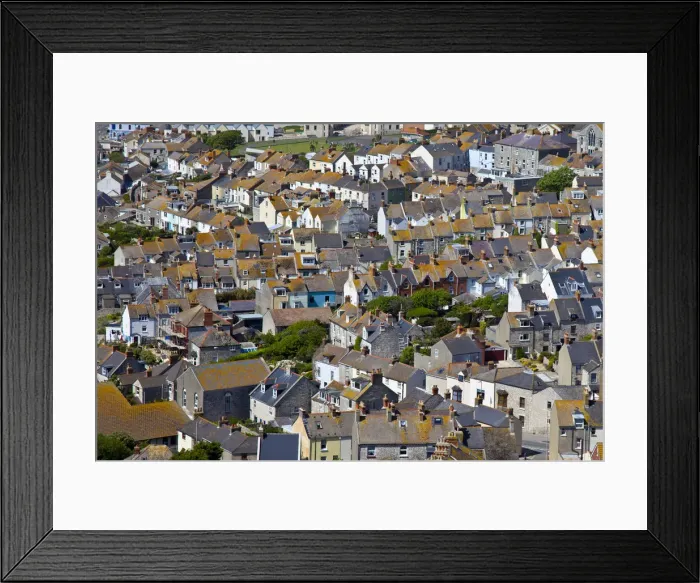 Framed Print : Portland, Dorset, England, the rooftops of Fortuneswell from portland heights Framed Print : Portland, Dorset, England, the rooftops of Fortuneswell from portland heights