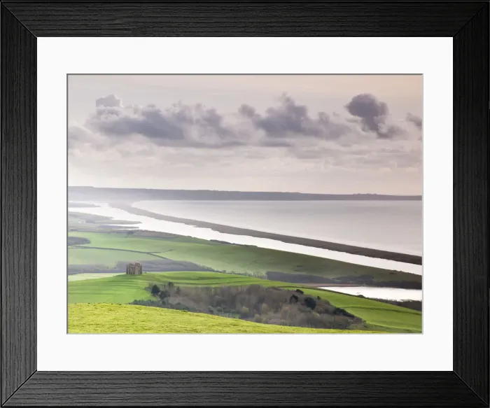Framed Print : View towards Abbotsburys St. Catherines Chapel and Chesil Beach Framed Print : View towards Abbotsburys St. Catherines Chapel and Chesil Beach