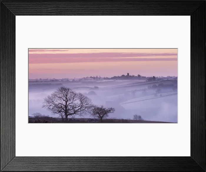 Framed Print : Mist shrouded countryside looking towards the village of Morchard Bishop, Devon, England Framed Print : Mist shrouded countryside looking towards the village of Morchard Bishop, Devon, England