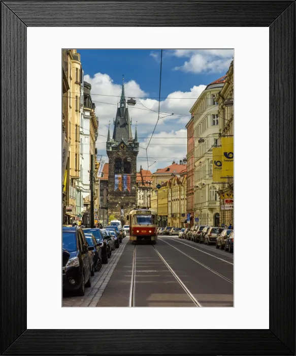 Framed Print : City centers street with tram and Henrys Tower in the background Framed Print : City centers street with tram and Henrys Tower in the background