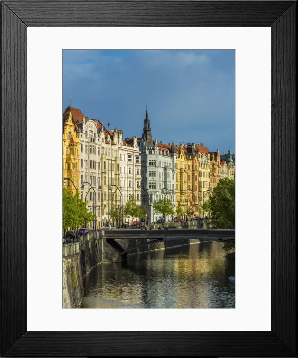 Framed Print : Art nouveau buildings along Vltava River, Prague, Bohemia, Czech Republic