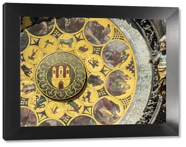 Close-up view of the calendar plate of the Prague astronomical clock, Prague, Bohemia