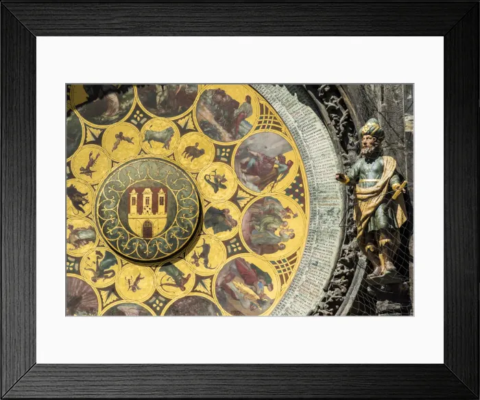 Framed Print : Close-up view of the calendar plate of the Prague astronomical clock, Prague, Bohemia