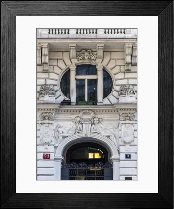 Framed Print : Art nouveau decoration on the facade of a palace in the old town, Prague, Bohemia Framed Print : Art nouveau decoration on the facade of a palace in the old town, Prague, Bohemia