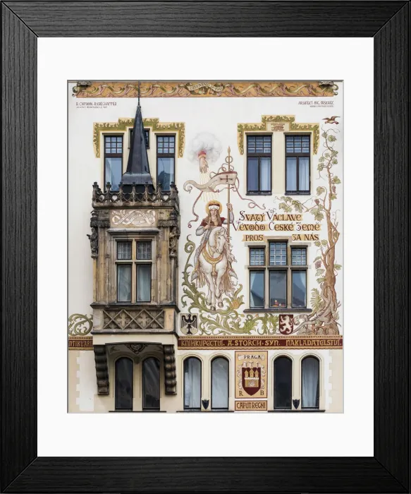Framed Print : Decorated facade of Storchuv dum (Storch House) building, Staromestske namesti (Old Framed Print : Decorated facade of Storchuv dum (Storch House) building, Staromestske namesti (Old