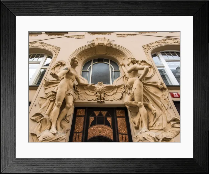 Framed Print : The Karel Masek House impressive doorway in art nouveau style, Old Town or Stare Mesto