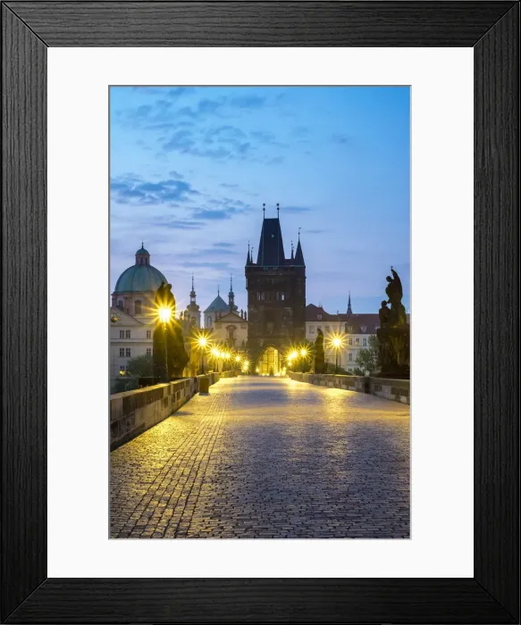 Framed Print : Czech Republic, Prague, Stare Mesto (Old Town). Charles Bridge at dawn Framed Print : Czech Republic, Prague, Stare Mesto (Old Town). Charles Bridge at dawn