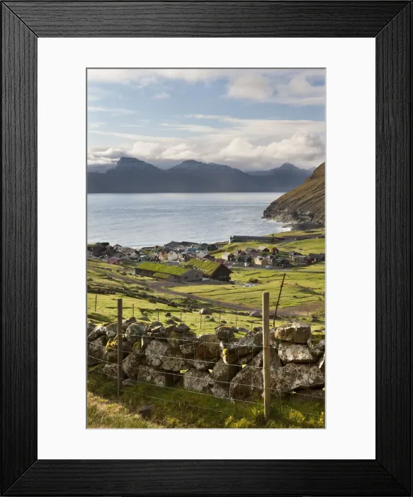 Framed Print : Picturesque village of Gjogv on Eysturoy in the Faroe Islands. Spring Framed Print : Picturesque village of Gjogv on Eysturoy in the Faroe Islands. Spring