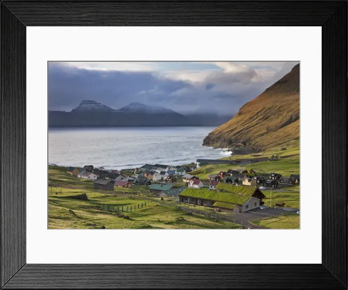 Framed Print : Picturesque village of Gjogv on the island of Eysturoy, Faroe Islands. Spring