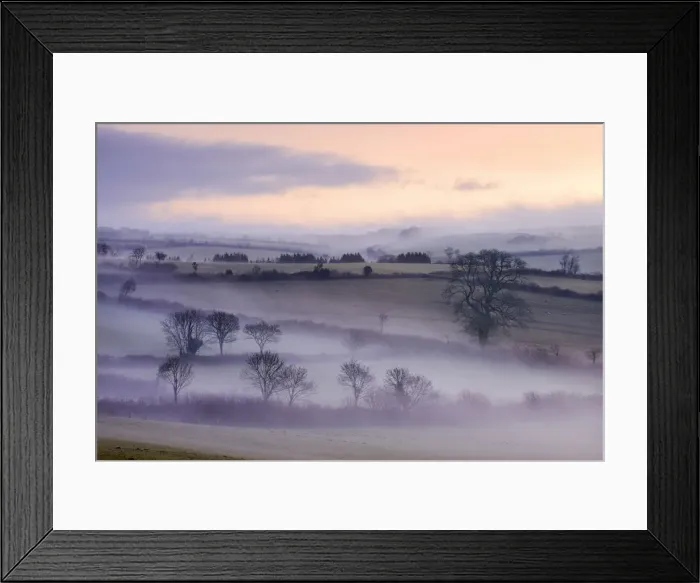 Framed Print : Mist lingers over the landscape by the Flitton Oak, Exmoor National Park, North Molton Framed Print : Mist lingers over the landscape by the Flitton Oak, Exmoor National Park, North Molton