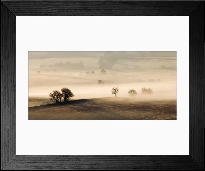 Framed Print : Mist covered rolling countryside, Near Thorverton, Devon, England. Winter (March) 2010 Framed Print : Mist covered rolling countryside, Near Thorverton, Devon, England. Winter (March) 2010