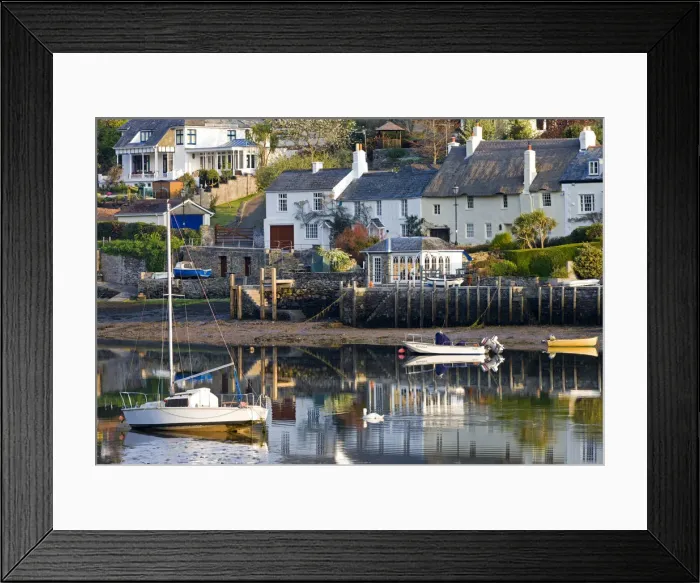 Framed Print : Cottages and boats beside the River Yealm at Newton Ferrers, South Hams, Devon, England Framed Print : Cottages and boats beside the River Yealm at Newton Ferrers, South Hams, Devon, England