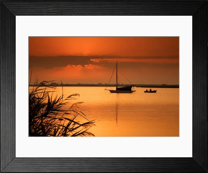 Framed Print : Sailboat at Sunset, Horsey Mere, Norfolk Broads National Park, Norfolk, East Anglia