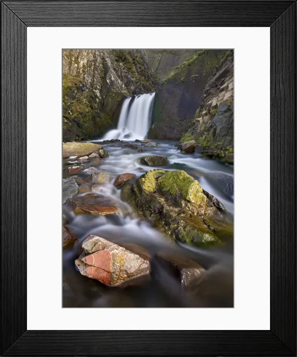 Framed Print : Rocks, stream and waterfall at Spekes Mill Mouth beach in North Devon, England. Spring Framed Print : Rocks, stream and waterfall at Spekes Mill Mouth beach in North Devon, England. Spring