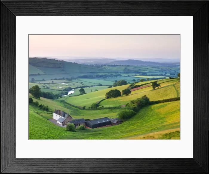 Framed Print : Farm nestled in the Exe valley overlooking the River Exe, Devon, England. Summer Framed Print : Farm nestled in the Exe valley overlooking the River Exe, Devon, England. Summer