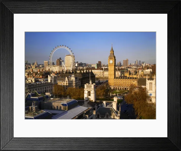 Framed Print : View over Big Ben & London Eye, London, England