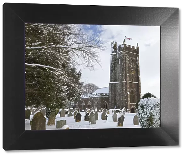 Rural Parish Church in winter snow, Morchard Bishop, Devon, England
